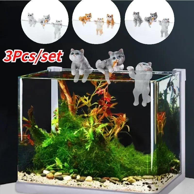 3Pcs Cat Ornaments Landscape Cat Crafts Cute Cat Fish Tank Sculptures Small and Cute