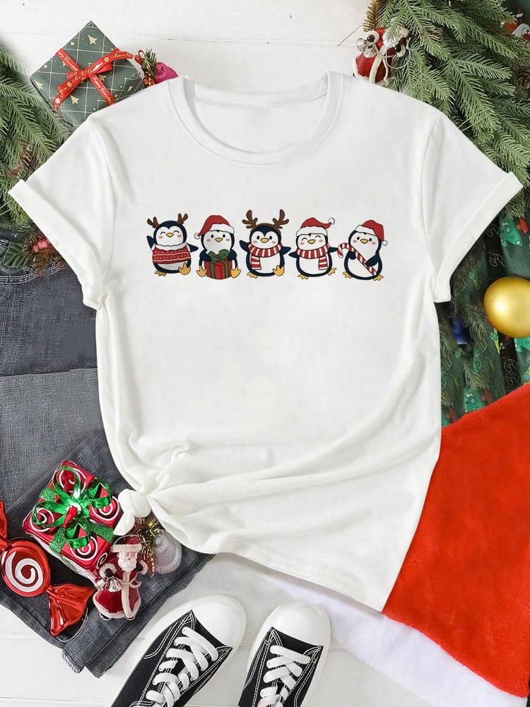 Funny Christmas Animal Owl Penguin Print Women T Shirt Short Sleeve O Neck Women Tshirt Ladies Tee Shirt Top Clothes Camisetas
