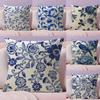 Blue Pattern Hot Cushion Cover Natural Linen Pillow Case DoubleSided Print Decorative Sofa Pillowcase Home Decor Gift