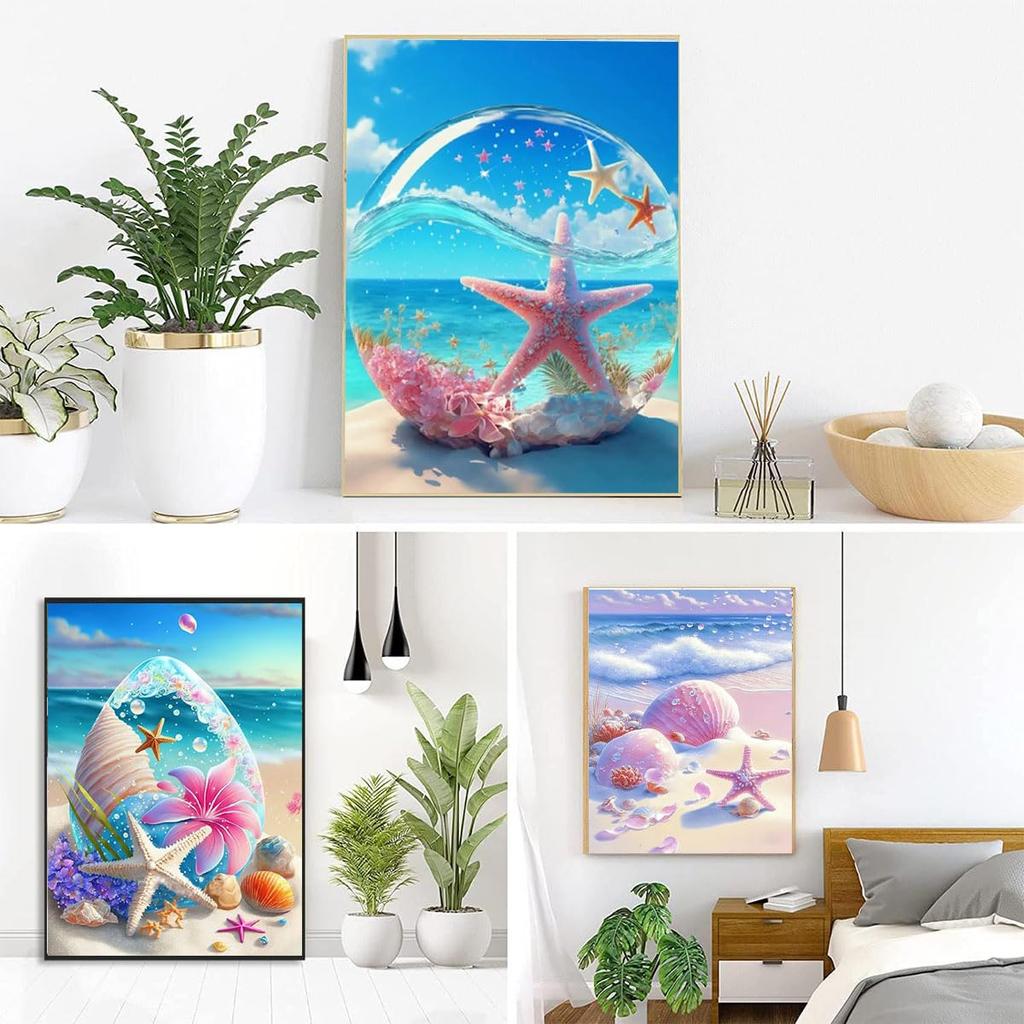 LEADINTOP 5D Diamond Art Square 4 Seashell and Diamond Painting Mosaic Popular Gift for Kids and Decorative DIY Craft 30x40cm Beads, Pieces, Starfish,