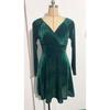 Damen Wickel V-Ausschnitt Langarm Samt Glitzer A-Linie Cocktailparty Swing Fit and Flare Skater Mini Kleid