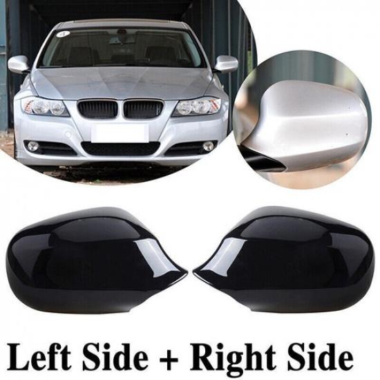 For BMW E90 LCI 328i 335i 2009 2010 2011 2012 Gloss Black Mirror Cover Cap 1Pair