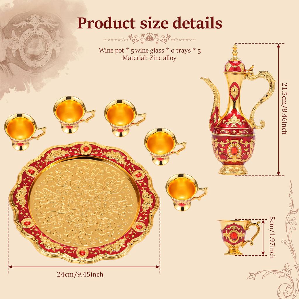 Vintage kovový turecký čajový set se 6 šálky a podnosem na konvici Nádherná turecká kávová konvice Konvice na víno Nápojové nádobí Domácí dekorativní řemesla