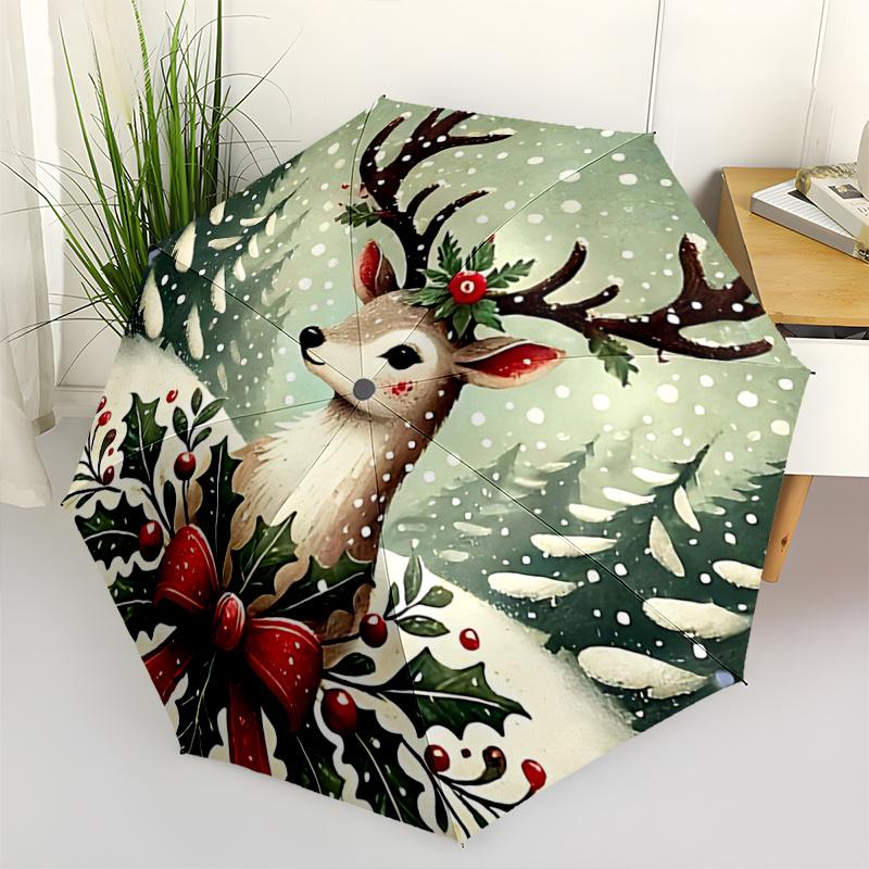 

1pc Christmas elk Automatic Opening and Closing Umbrella - Small Umbrella Suitable for Various Occasions, Portable 3-Fold Small Umbrella for Men