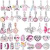 Sac Rose Cuivré Romantique Rouge à Lèvres Cœur Nœud Fleur Rose Charms Perles Charms Perles Compatible Avec Bracelets Authentiques DIY Bijoux Culturels G