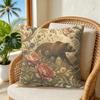 Woodland Botanical Bear And Cub Cushion Cover Double-Sided Plush Sofa Cushion Covers Organic Breathable Invisible Zipper