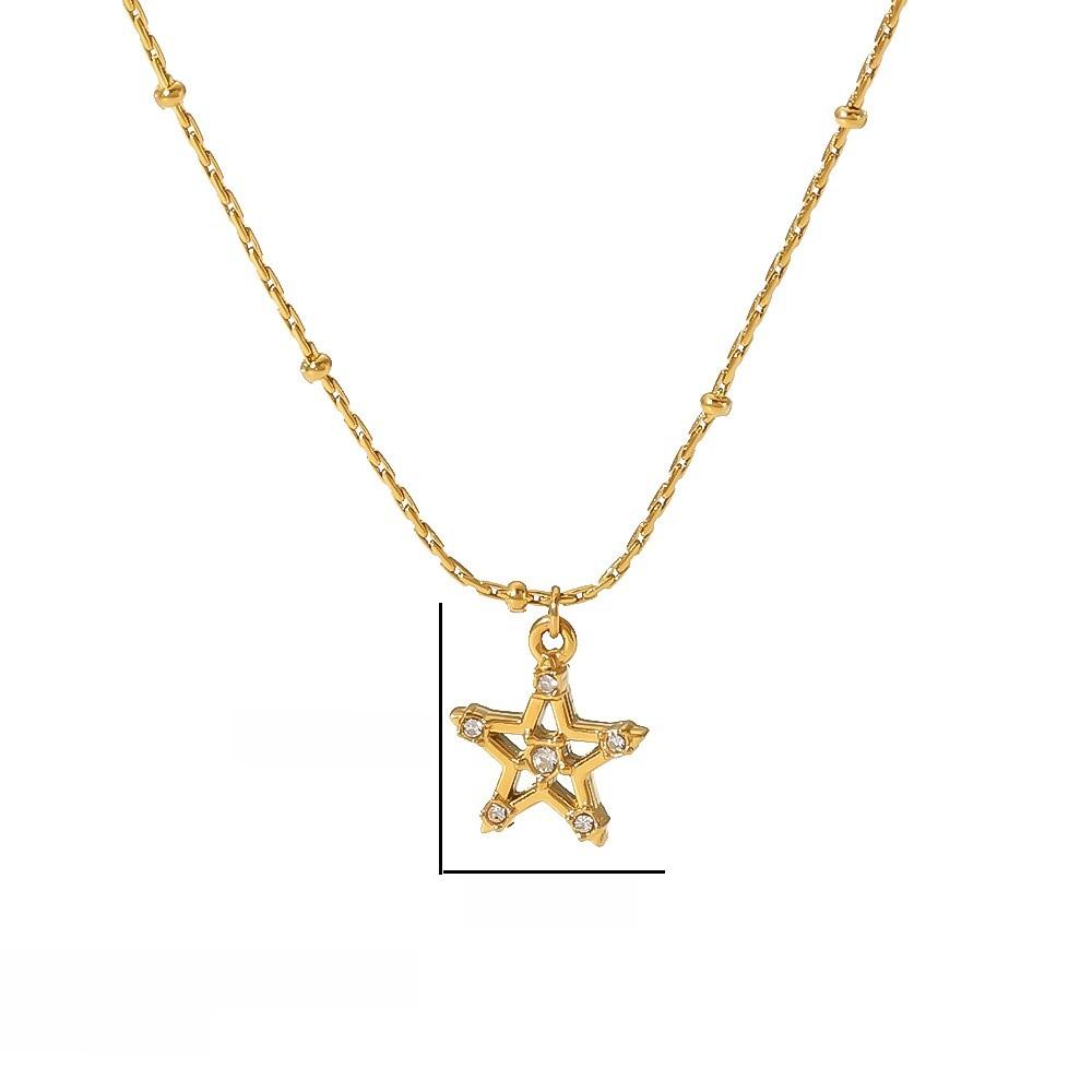 Titanium Steel Star And Moon Pendant Necklace With Stones For Womens Fashion Jewelry