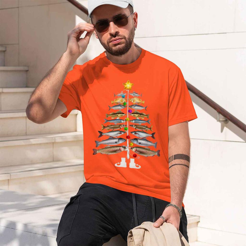2026 New Model Merry Fishunisex Christmas Tree Tshirt Funny A Christmas Tree Made Of Fish Graphic Printed Tshirt Unisex Fishing Enthu