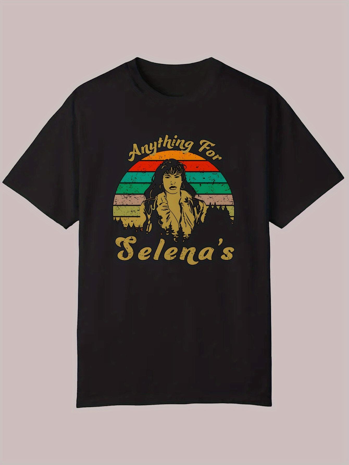 Casual Crew Neck T-shirt with Selena Illustration - Anything For Selena s Text S