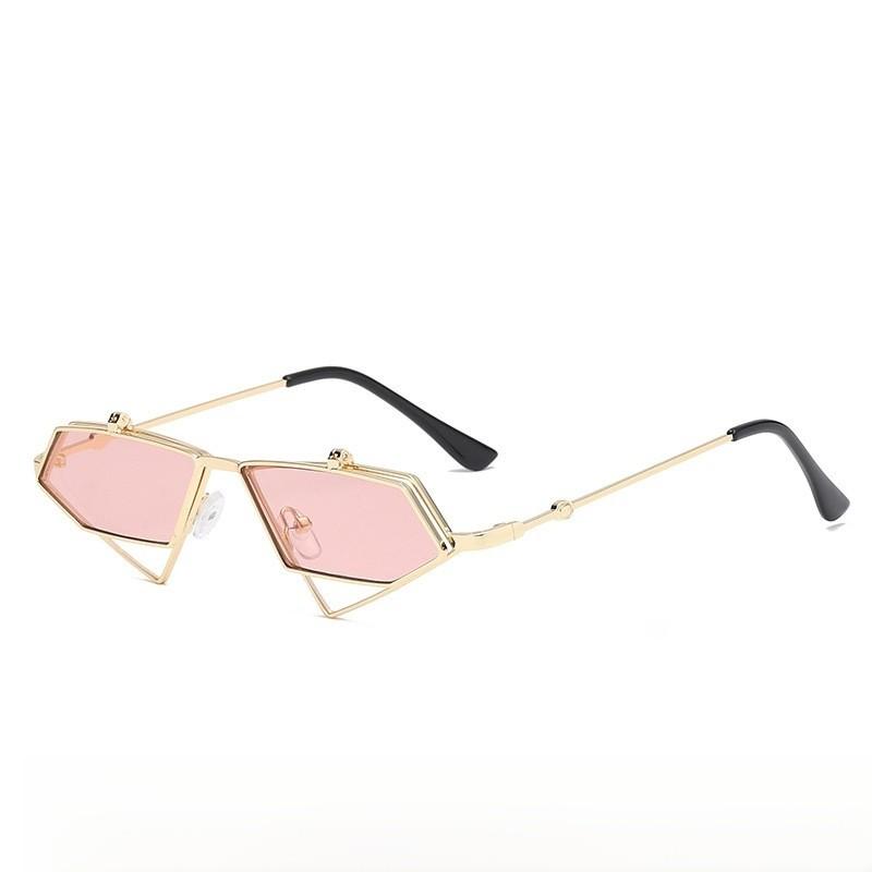 Modern Metal Punk Cat Eye Sunglasses With Pink Uv400 Lenses For Fashion Streetwear