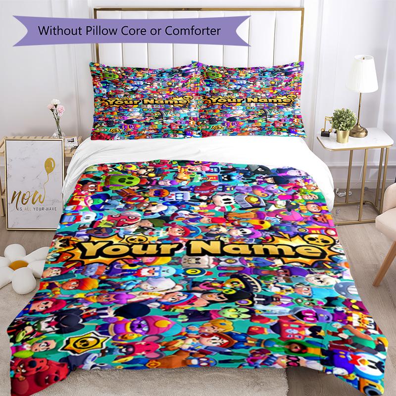 Supercell Personalized Text Bed Sheet Set Perfect for Living Rooms Breathable Duvet Cover Custom Room Decor