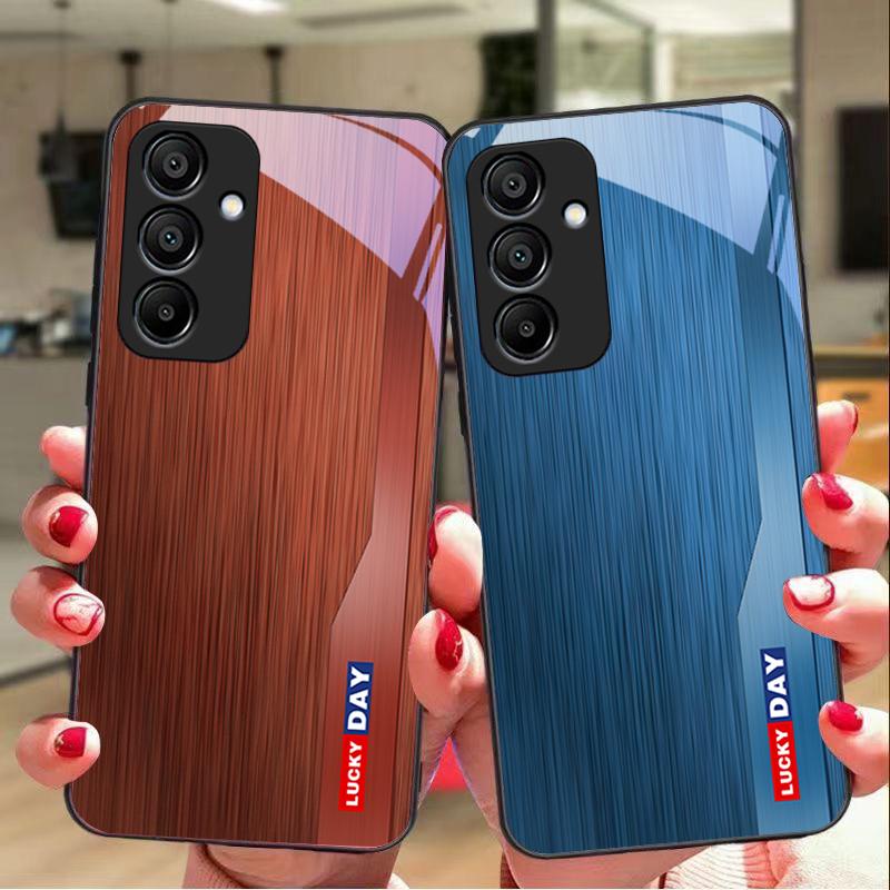 Holzmaserung Gestreift Blau Für Samsung Galaxy A15 5G 54 4G 51 50 24 35 90 71 12 51 53 52S 80 22 34 Schwarz Gehärtetes Glas Handyhülle