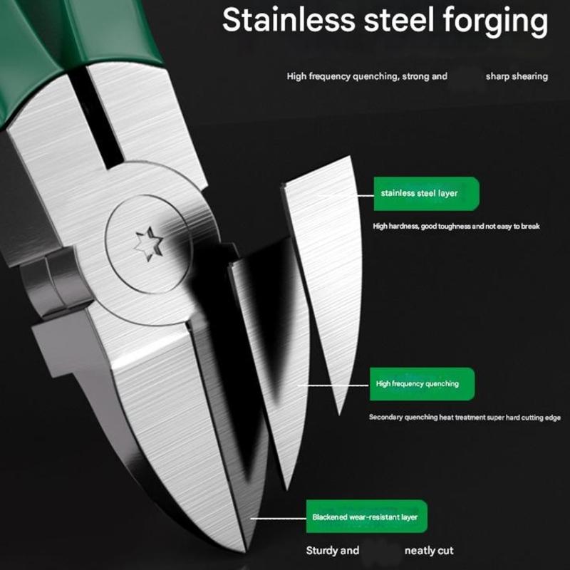 Premium Stainless Steel Reinforced Diagonal Cutting Pliers High Hardness Design Effortlessly Spring Action Cutting Tool