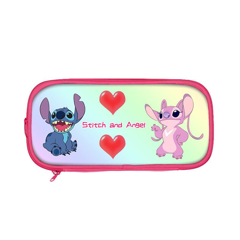 Stitch And Angel Cartoon Print Student Double Layer Stationery Storage Bag For Kids And School Use