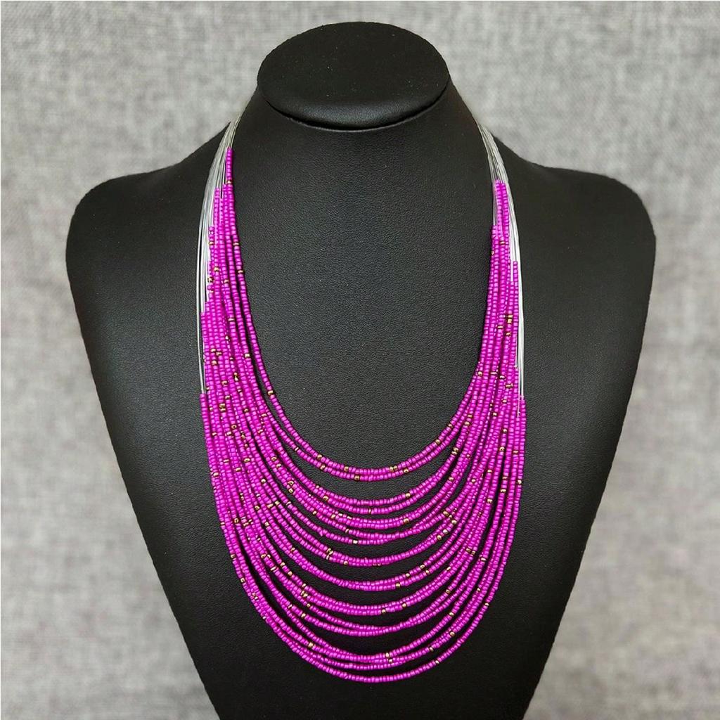 Retro Ethnic Style Rice Bead Necklace Bohemian Multi-layer Beaded Sweater Chain