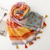 Floral Boho Scarf with Tassels - Breathable Viscose, Lightweight Beach Shawl In Red, Pink, Yellow & Green, Perfect for Spring & Summer