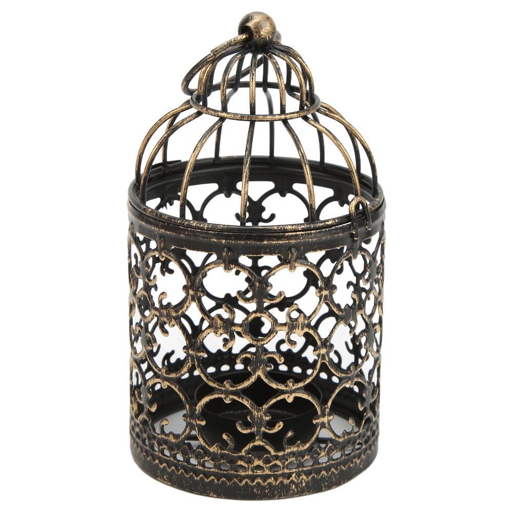 European Retro Vintage Candle Holder Brush Gold Hanging Candle Lantern Outdoor Terrace