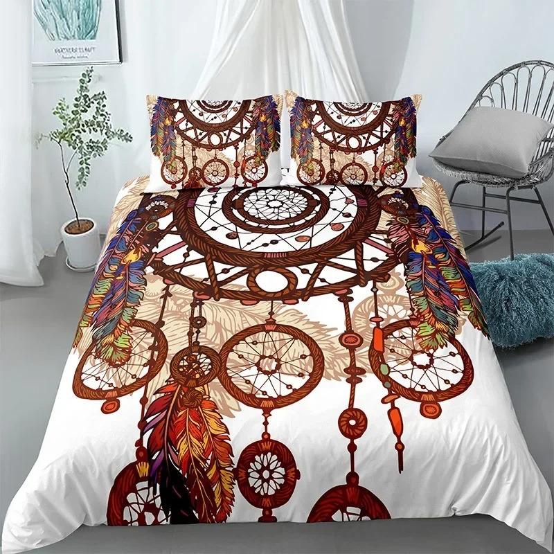 Dream Catcher Duvet Cover KingQueen Size Ethnic Tribal Feather Rose Pattern Bohemian Bedding for Women