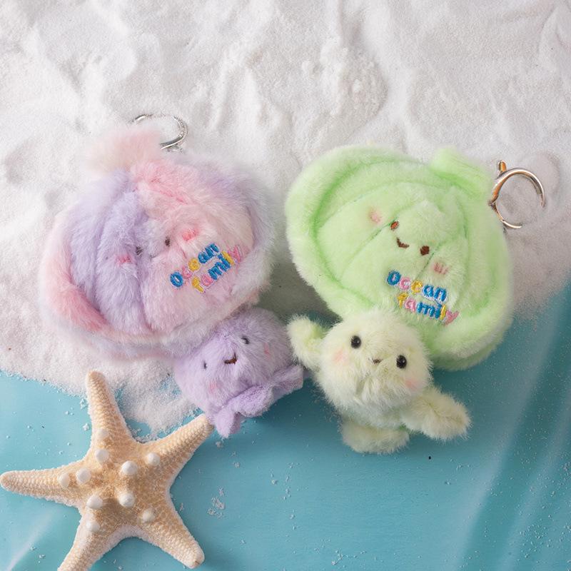 Mini Turtle & Nesting Crab Plush Keychain - Marine Life Parent-Child Doll Set