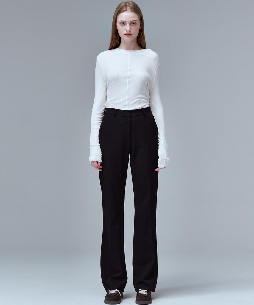 MALOUPE 2138 Brushed Stretch Slim Bootcut Pants (Black)