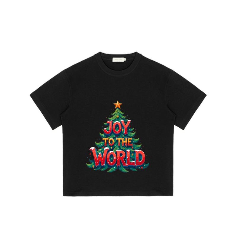 Christmas T Shirt Black Joy To The World Christmas Tree Print Holiday Party Wear