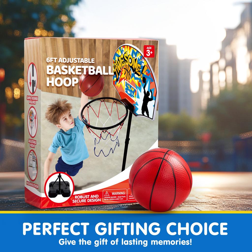 JOYFY 2.8-6.2 ft Adjustable Kids Basketball Hoop with 4 Balls Toddler Indoor Outdoor Basket Ball Game Set for Boys Girls