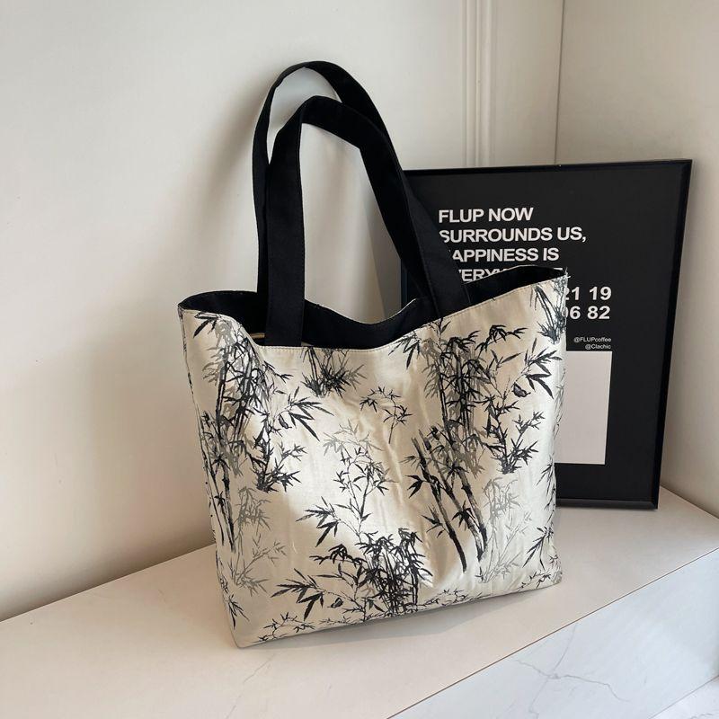 

Традиционная вышитая холщовая сумка в китайском стиле, женская сумка большой вместимости на одно плечо, этнический стиль, универсальная, классная, для поездок на работу, сумка-тоут Beige White