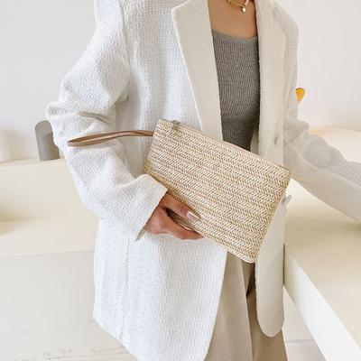 Women's Straw Woven Cosmetic Bags Ladies Coin Purse Wallet Phone Solid Clutch Makeup Lipstick Storage Bag