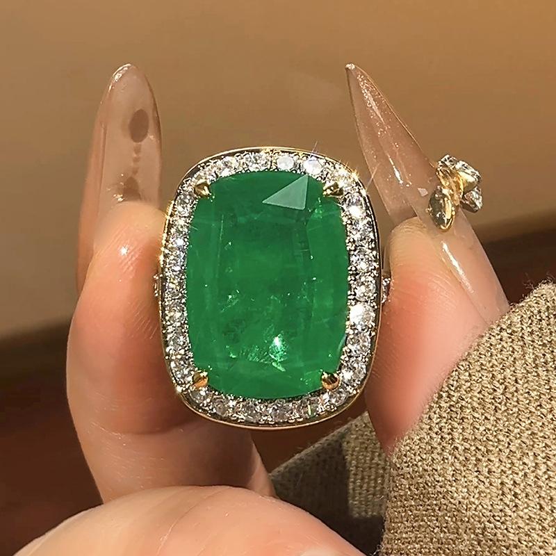 Huamei Šperky Prsten Simulace Červený Korund Smaragd Zirkon Dámský Vysoká Kvalita Lehký Luxus Retro