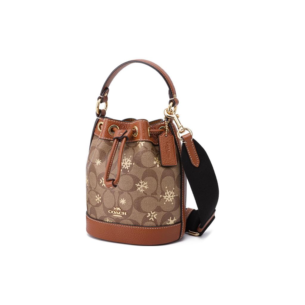 Coach Dempsey 15 Classic Monogram Snowflake Print Drawstring Bucket Bag Women Bags Brown CE587-IMV2X
