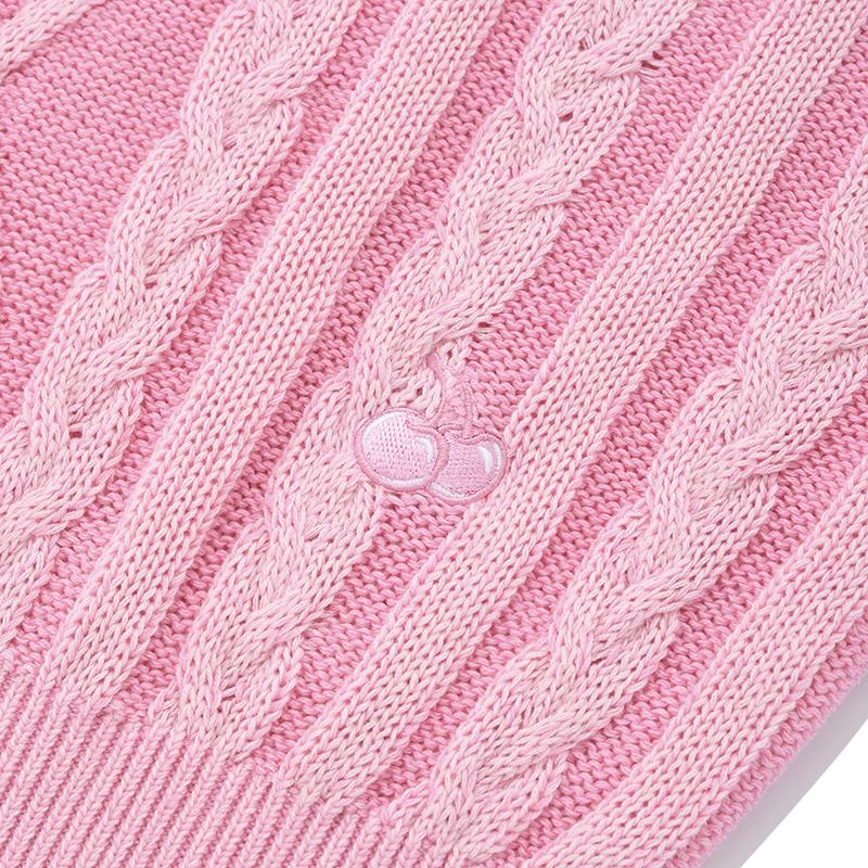 KIRSH Small Cherry Two-Tone Cable Crop Knit [Pink]
