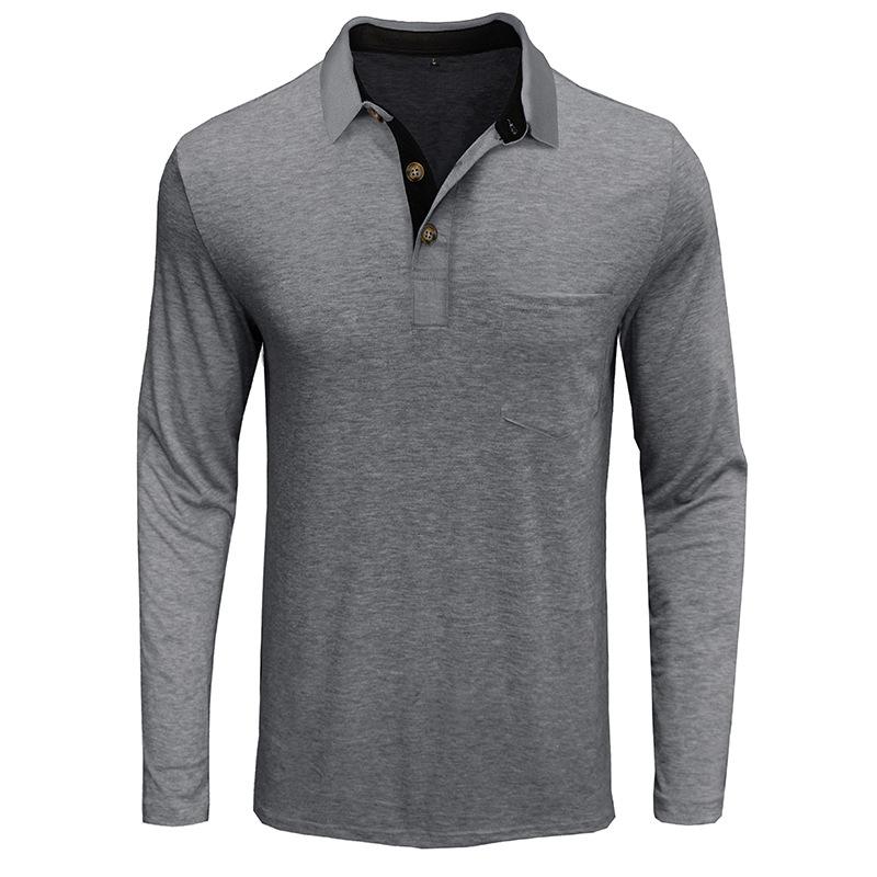 Autumn and Winter Solid Color Fashion Long Sleeve Lapel T-shirt Men's Polo Shirt Base Shirt Top