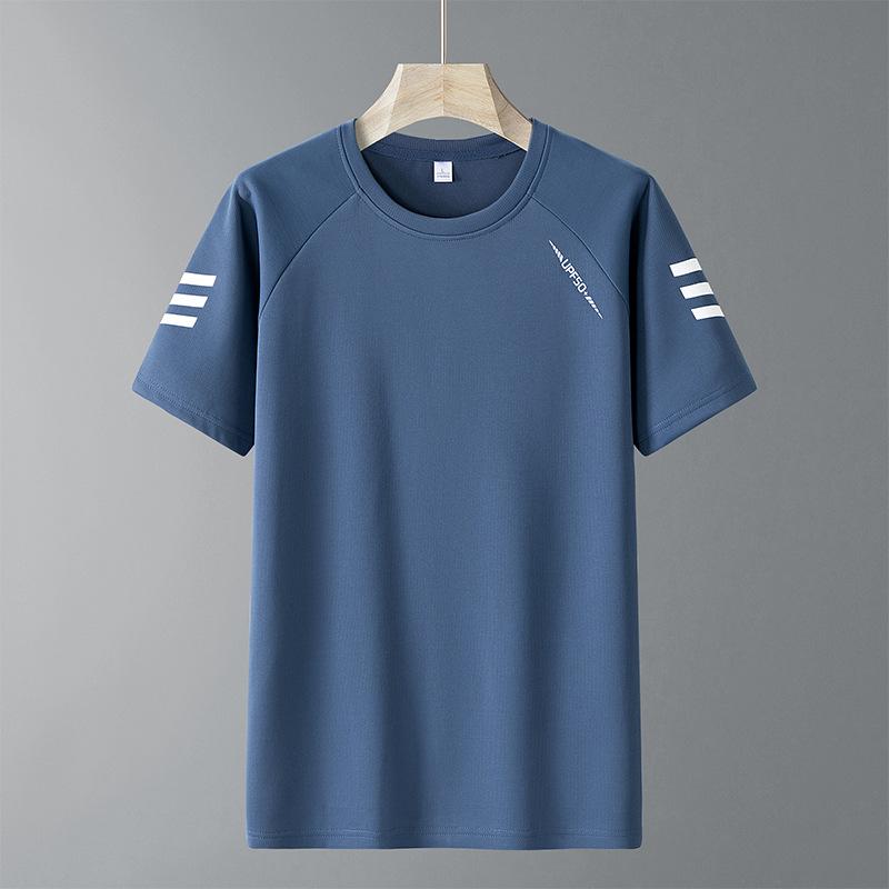 Large size ice silk short-sleeved t-shirt quick-drying breathable t-shirt men's summer new men's crew neck fat sports outdoor top