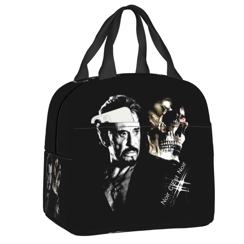 Sac à déjeuner isotherme personnalisé Johnny Hallyday Chanteur de Rock Français pour Pique-nique en Plein Air Réutilisable Glacière Thermique Boîte Bento Femmes Enfants