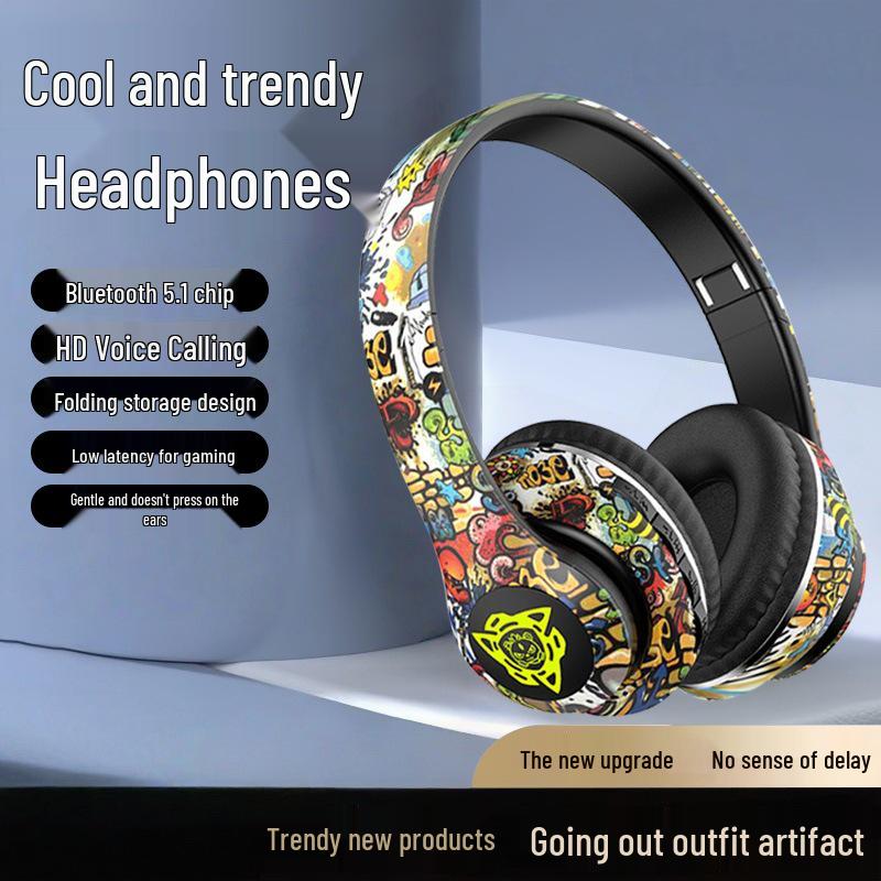 P35 Over-Ear Bluetooth Esports Headphones - Large Earcup, Graffiti Cool Design, Wireless, Noise Cancelling