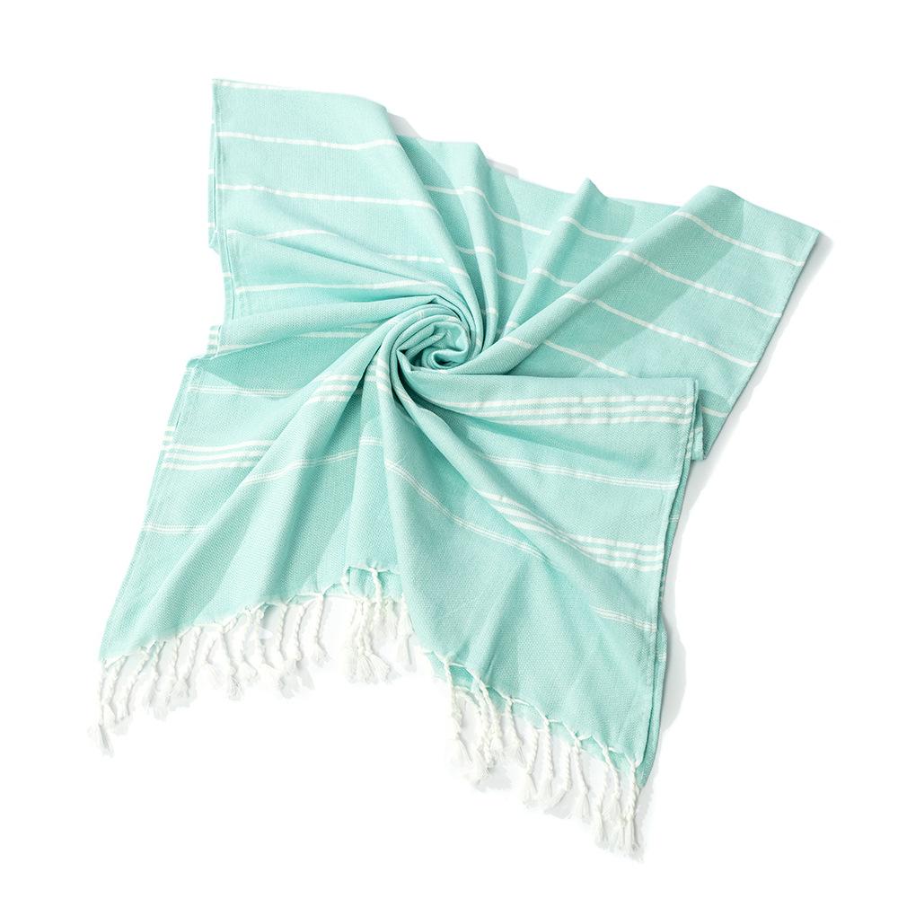 Türk Püsküllü Çizgili Oversize Plaj & Banyo Havlusu – Polyester Pamuk Emici Kumaş