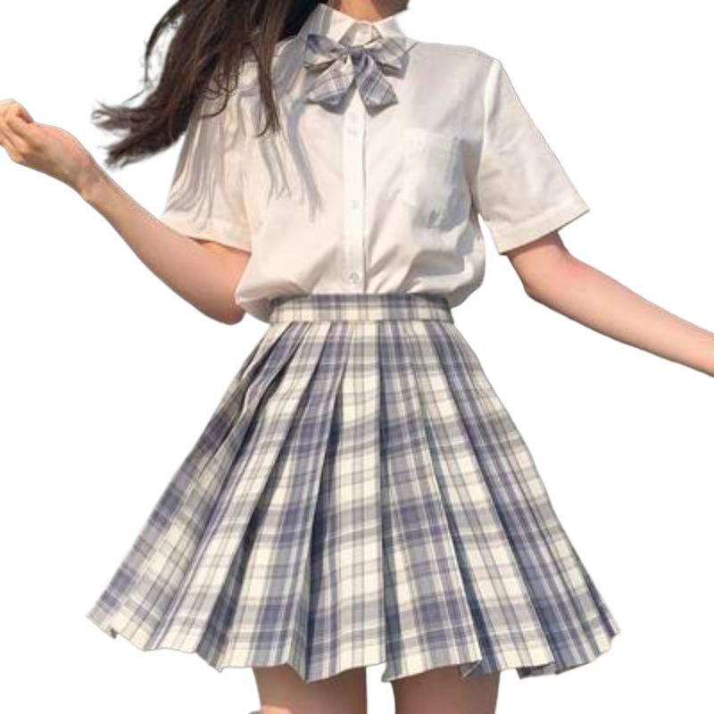 JK Uniform Skirt Set: Authentic E-sports Style, Spring/Summer Plaid, Gentle Cut, Camellia Design, Short Skirt.