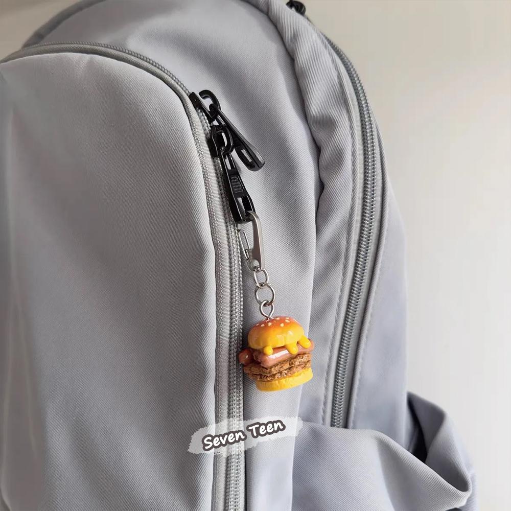 Not Vegetarian! Creative Cheese Hot Dog Double Beef Patty Full Load Burger Pendant Keychain Backpack Ornament For Students
