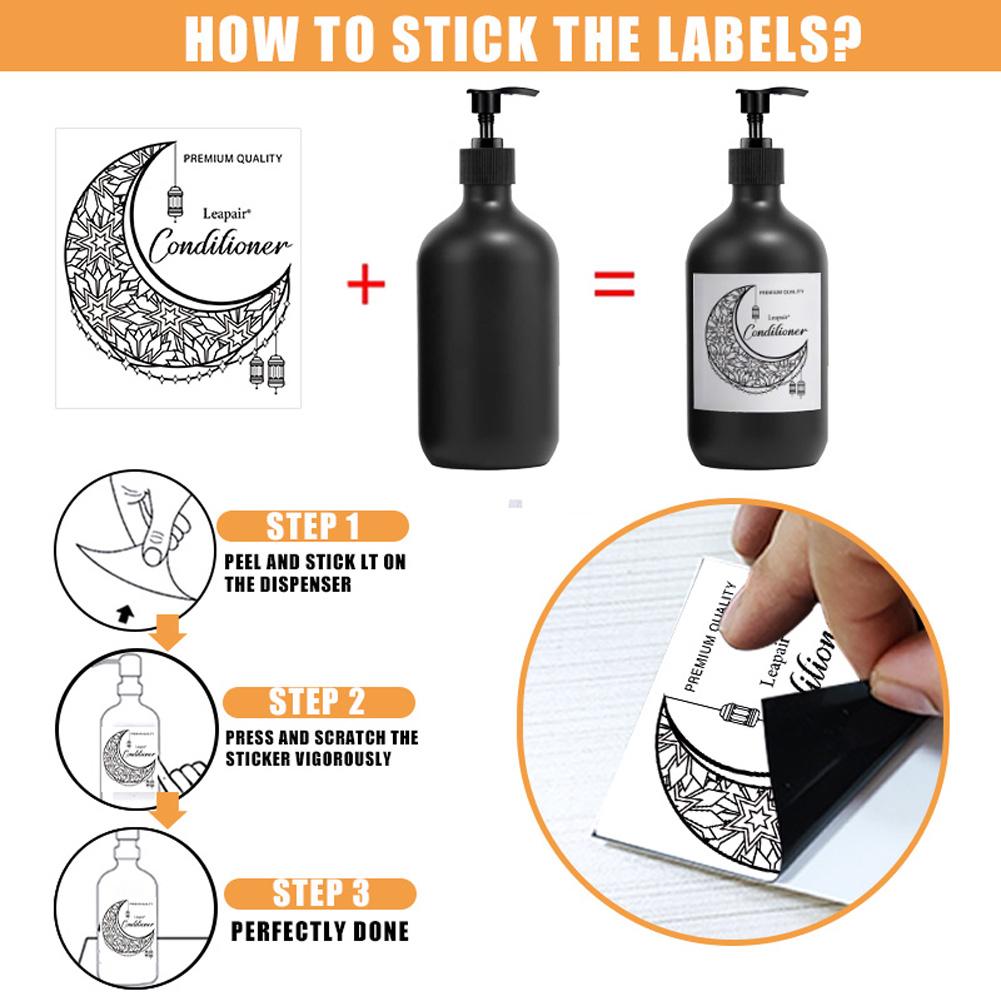 Refillable Shampoo Conditioner Body Wash Dispenser With Tray/White Labels Hand Press Bottle Ramadan Muslim Decor Ornament