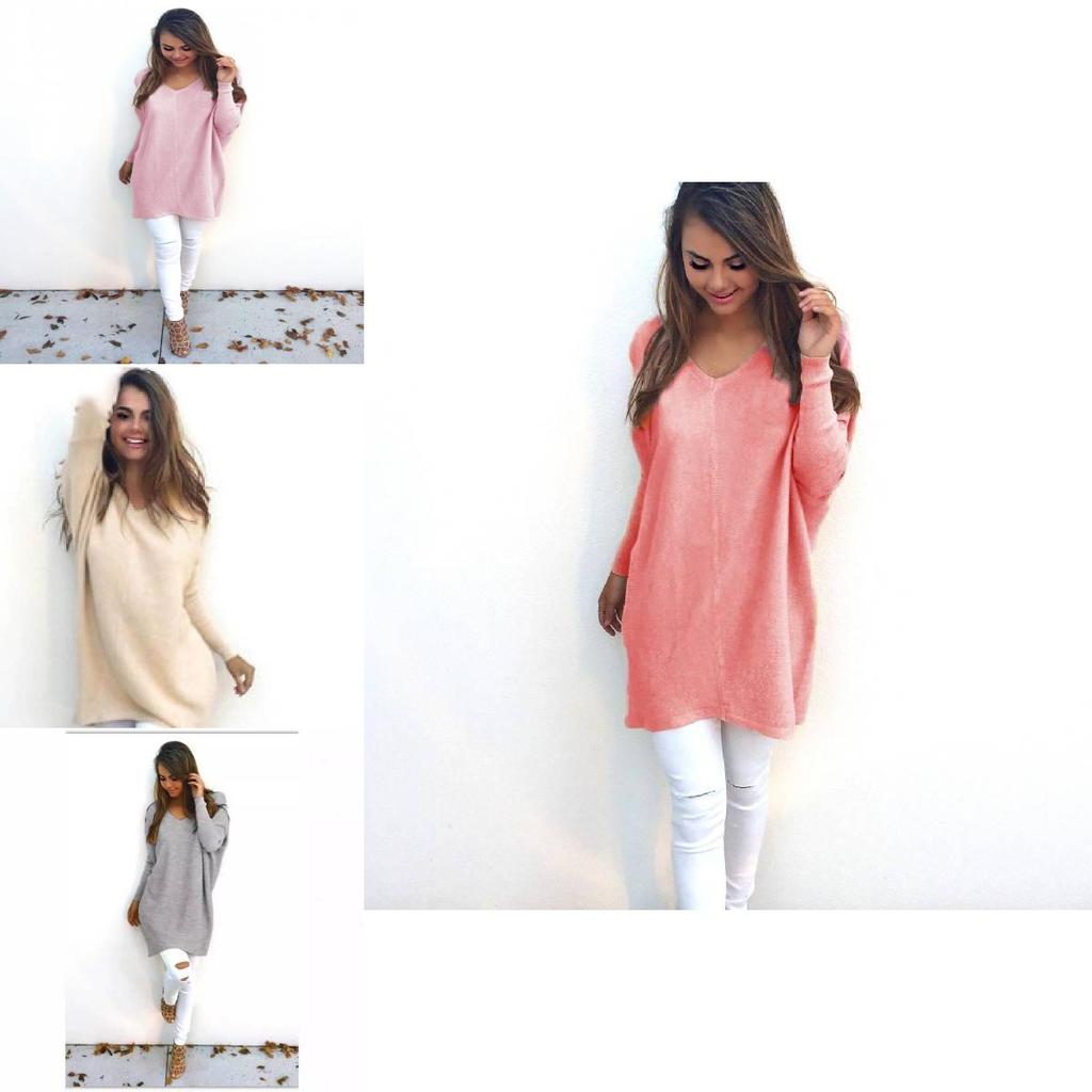 Dolce Top da Donna a Manica Lunga con Scollo a V, Pullover, Vestibilità Aderente, Poliestere, Autunnale, Casual