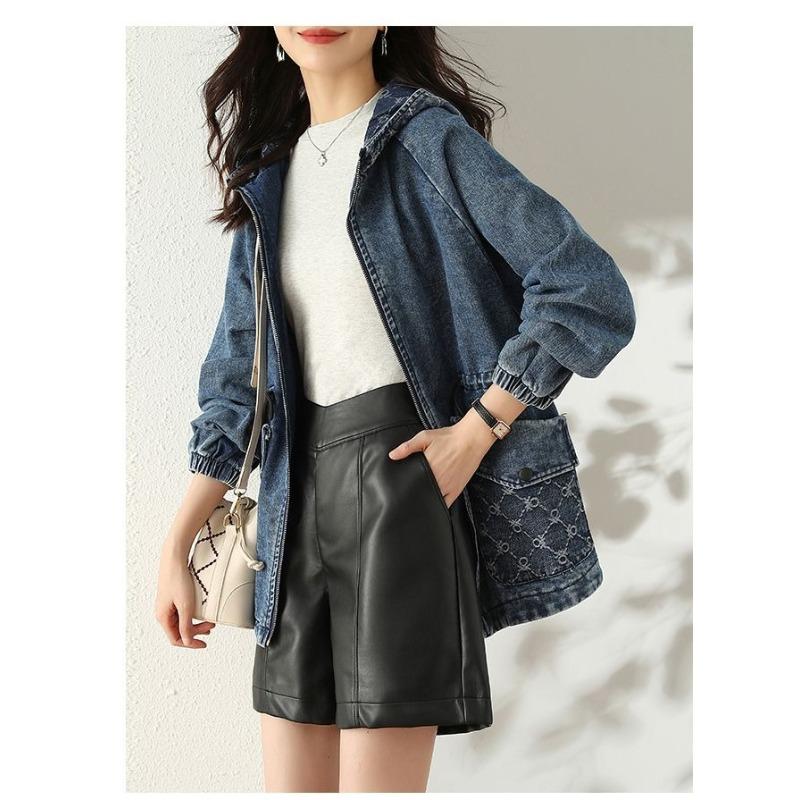 Korean Style Denim Jacket Women Loose Fit Spring Autumn Fashion Hooded Casual Coat