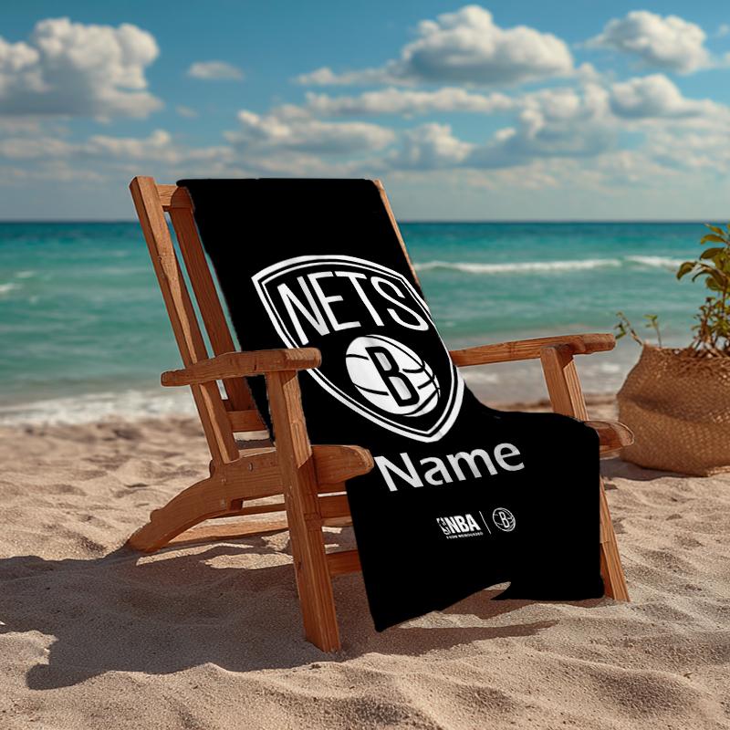 Custom Name Ultra-Soft Beach Towel with Brooklyn Nets Theme,Ideal for Pool - Camping, Diving - Perfect Travel Essential, Vibrant Beach Towel.