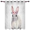 Modern Window Curtains Bunny Rabbit with Flowers Watercolor Luxury Fashion Curtains for Living Room Bedroom Kitchen Drapes