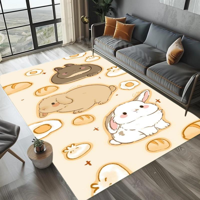 Cute Cartoon Bunny Print Area Rug Non-Slip Floor Mat for  Bedroom  Kawaii Aesthetic Home Decor