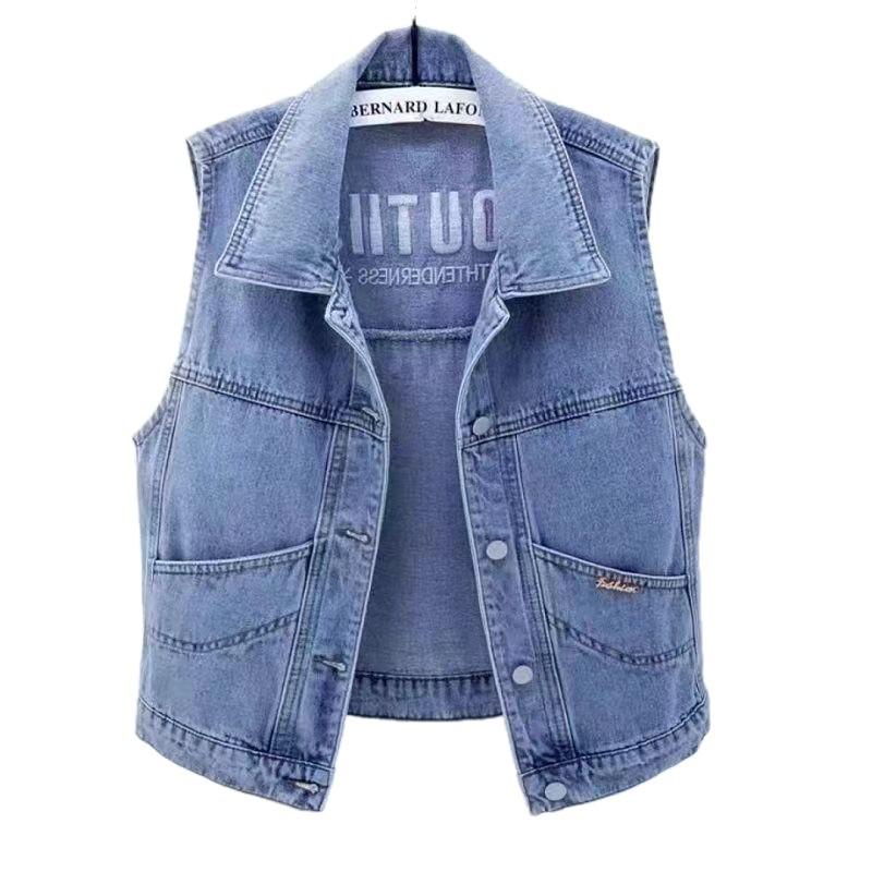 Women's Korean Style Retro Denim Vest - Petite, Loose Fit for Spring & Autumn