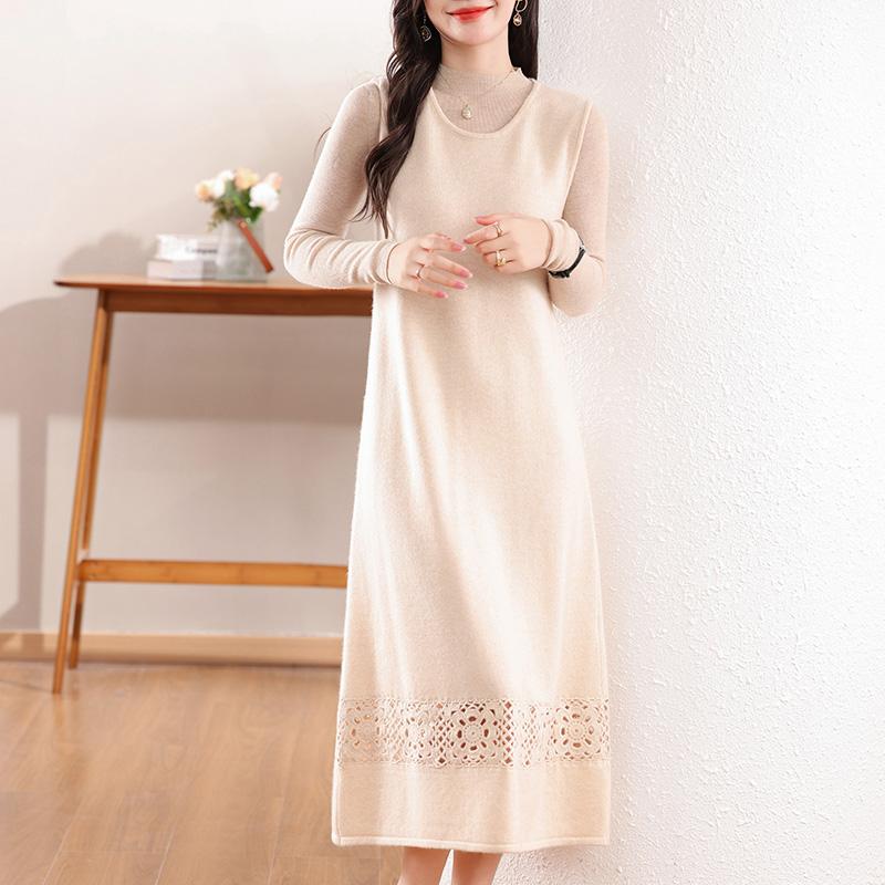 Women's Cashmere Dress Qinghe Cashmere 30% Cashmere 70% Wool Autumn and Winter Cashmere Skirt Soft and Warm