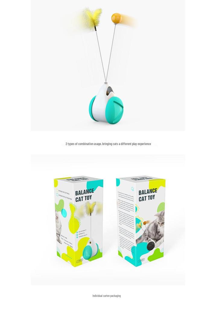 Interactive No-Electric Tumbler Cat Toy with Feather Teaser Stick