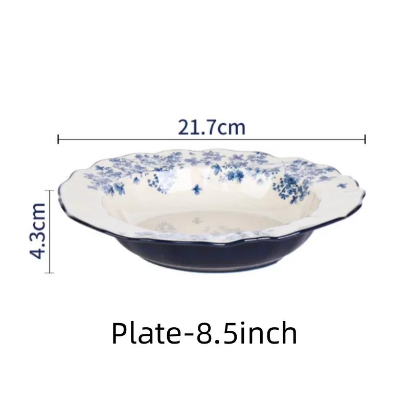 Chinese Ceramic Bowls Plates Retro Tableware Ramen Bowl Steak Dish Dessert Salad Plate Dinnerware Household Decor