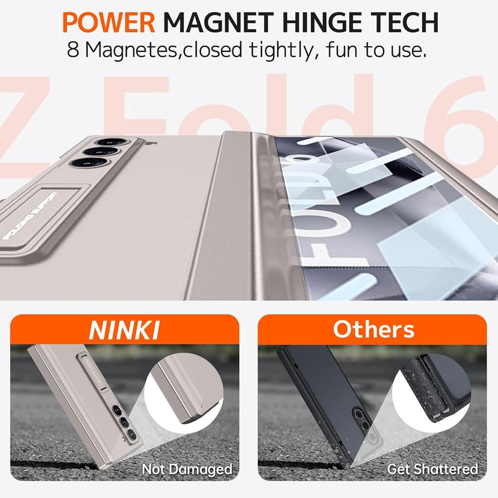 NINKI for Samsung Galaxy Z Fold 6 Case with S Pen & S Pen Holder & Adjustable Kickstand, Z Fold6 Case Magnetic Hinge Screen Protector Galaxy Fold 6
