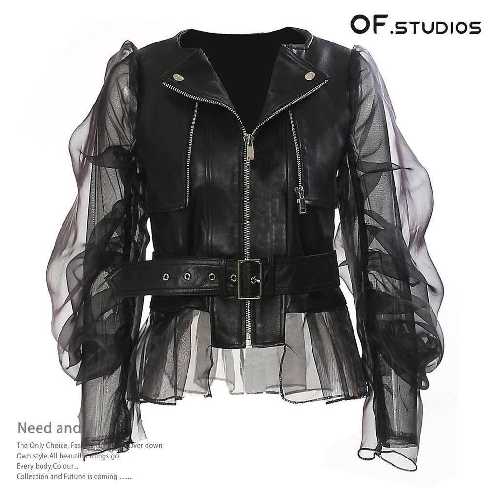Women's 25 New Dominating See-Through Mesh Leather Motorcycle Jacket